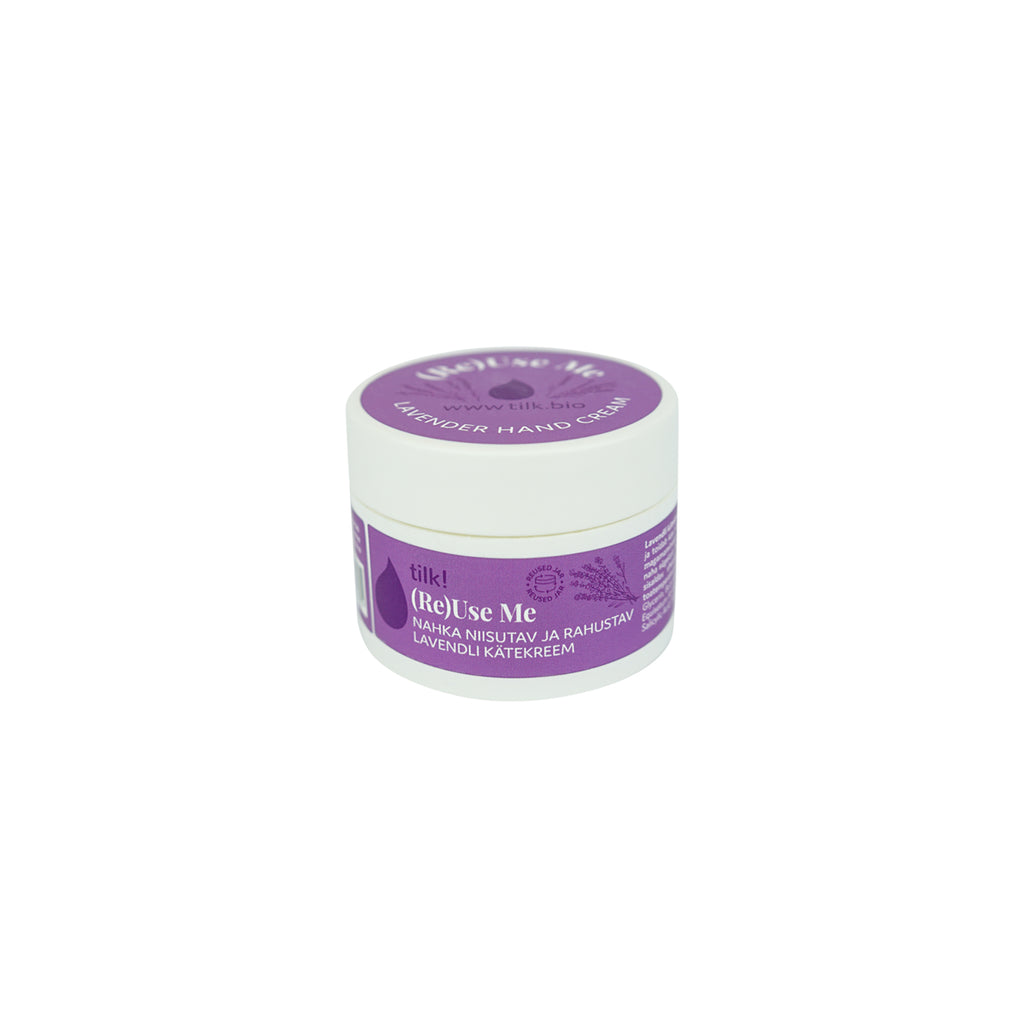 Tilk lavender hand cream 50ml in a small purple and white jar for soothing and moisturizing skin