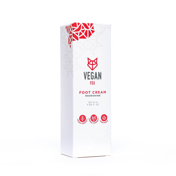 Vegan Fox hydrating foot cream 120ml nourishing formula in white and red packaging